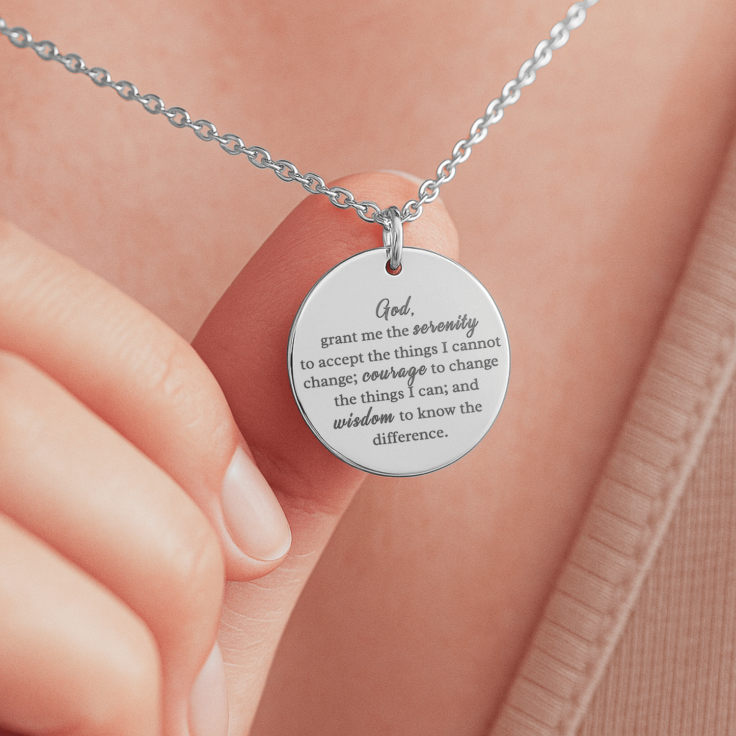 Engraved Serenity Prayer Necklace: Faith and Encouragement Jewelry, Religious Gift for Women