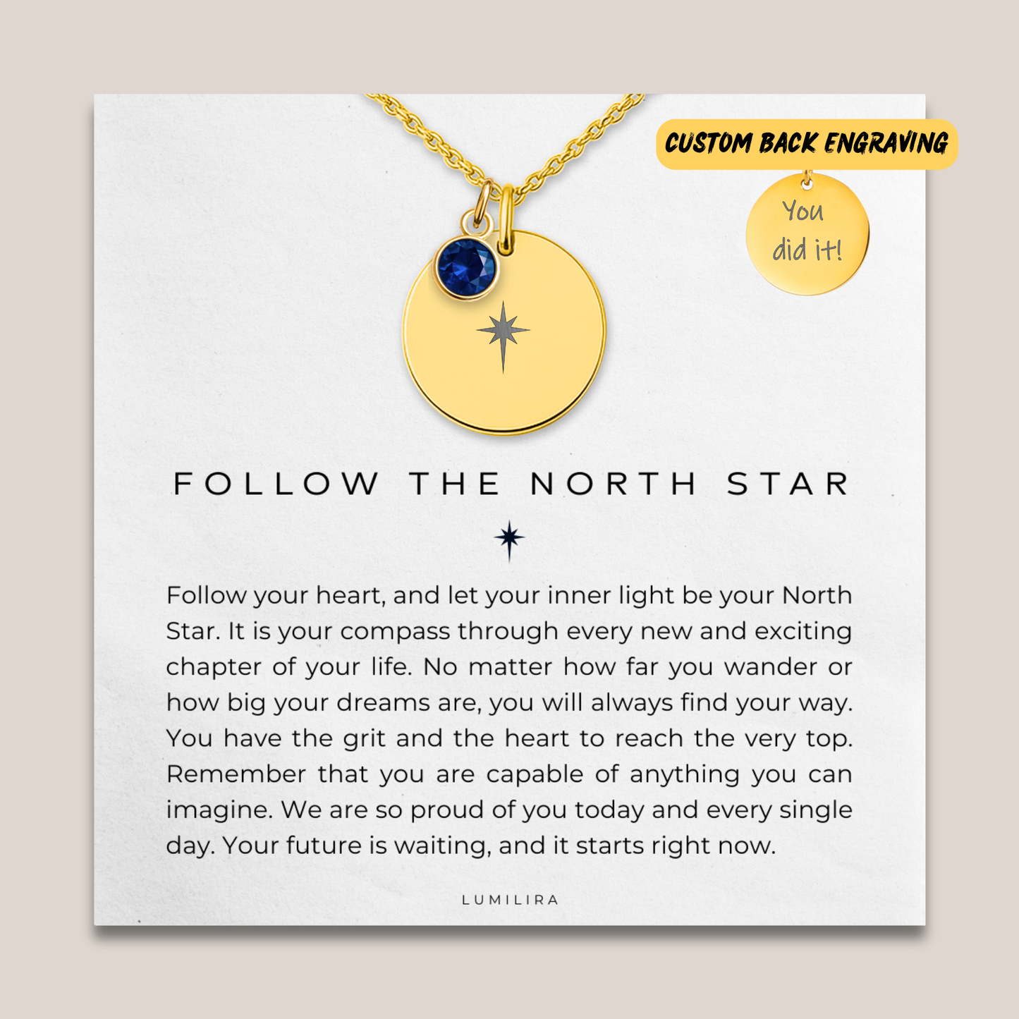 North Star Necklace Gift for Graduation with Custom Birthstone: Celestial Compass for New Beginnings
