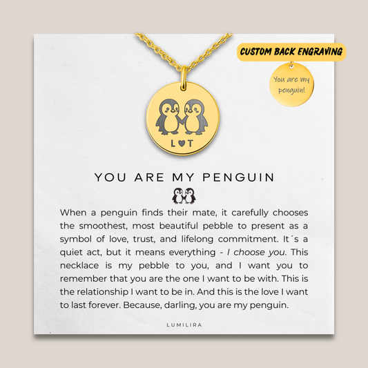 You Are My Penguin Necklace with Initials, Personalised Penguin Pendant Gift For Woman, Valentines Gift for Her