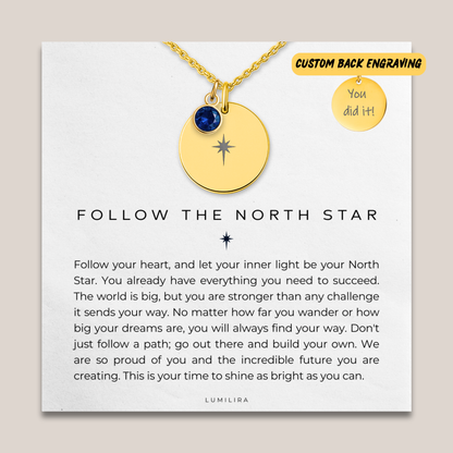 North Star Necklace Gift for Daughter with Custom Birthstone: Graduation Compass for Her