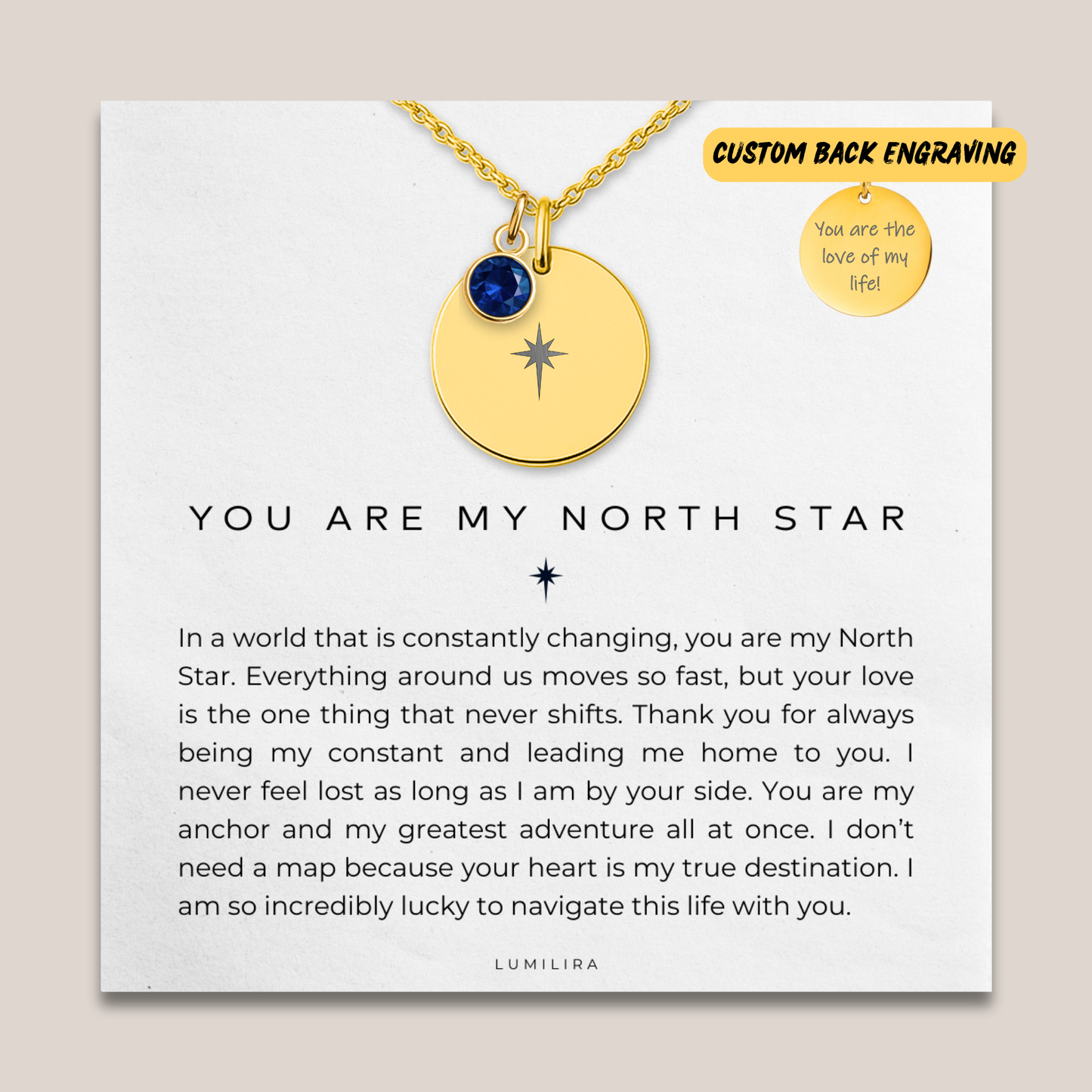 North Star Gift For Her with Custom Birthstone: Celestial Compass Pendant for Wife or Girlfriend