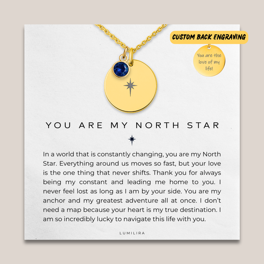 North Star Gift For Her with Custom Birthstone: Celestial Compass Pendant for Wife or Girlfriend