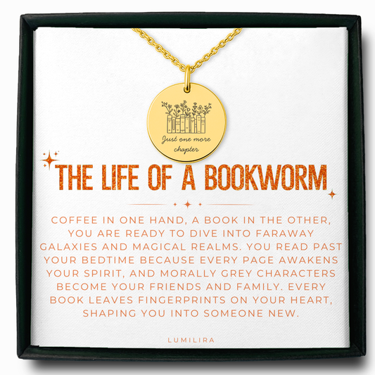 Just One More Chapter Necklace – The Life of a Bookworm Jewelry Gift for Avid Readers and Librarians