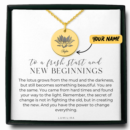 Lotus Flower Necklace: Personalized Name Pendant for New Beginnings and Recovery Milestones