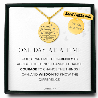 Serenity Prayer Sobriety Necklace – One Day at a Time Pendant for Encouragement