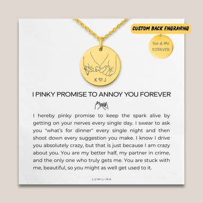 Pinky Promise Necklace with Custom Initials and Back Engraving: Funny Pinky Swear Jewelry Gift for Wife, Girlfriend, Fiancée for Anniversary