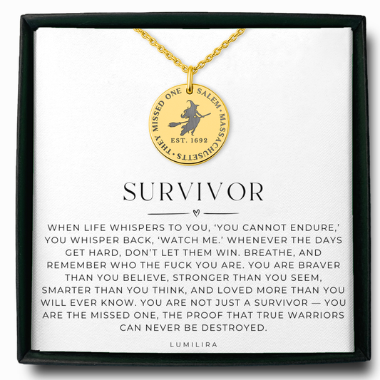 Salem Witch Necklace, “They Missed One” Jewelry, Gothic Survivor Necklace, Warrior Encouragement Jewelry, Halloween Witchy Necklace for Wome
