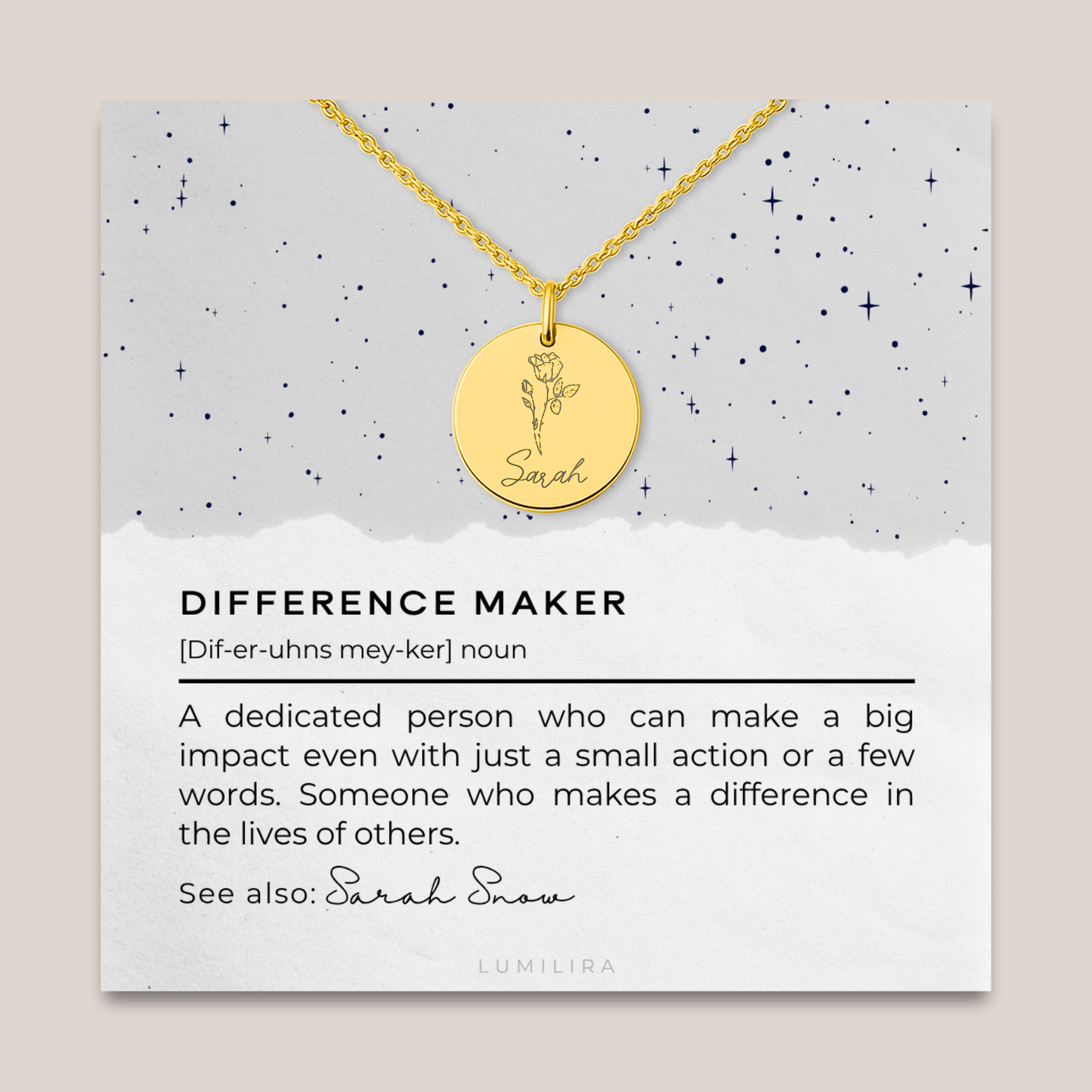 Personalized Difference Maker Necklace, Difference Maker Gift, Difference Maker Definition Gift, Mentor Appreciation Gift, Leader Gift, Birth Flower Necklace