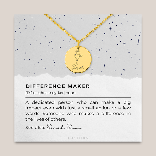 Personalized Difference Maker Necklace, Difference Maker Gift, Difference Maker Definition Gift, Mentor Appreciation Gift, Leader Gift, Birth Flower Necklace