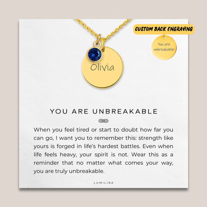 You Are Unbreakable: Custom Birthstone Name Necklace For Her, Survivor Gifts, Encouragement Gift, Gift for Mom, Daughter Gifts, Sister Gifts