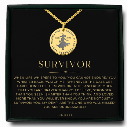 They Missed One” Necklace: Salem Massachusetts Witch Jewelry, Survivor Warrior Necklace, Encouragement Halloween Jewelry