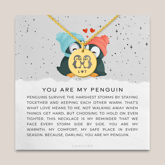 You Are My Penguin Necklace with Initials: Personalised Penguin Pendant Gift for Woman