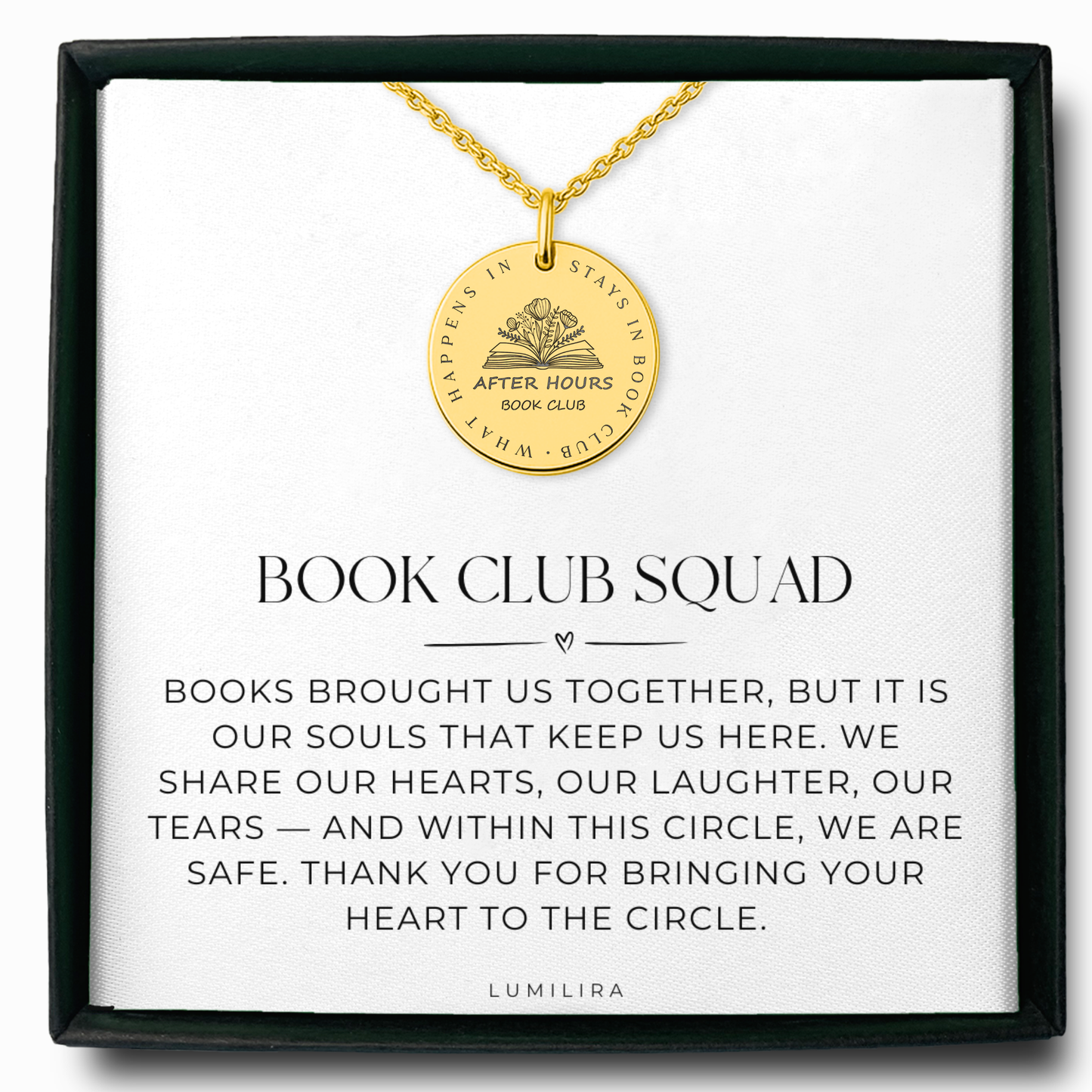 Personalized Book Club Necklace – What Happens in Book Club, Stays in Book Club Necklace for Reading Friends, Book Lover Keepsake