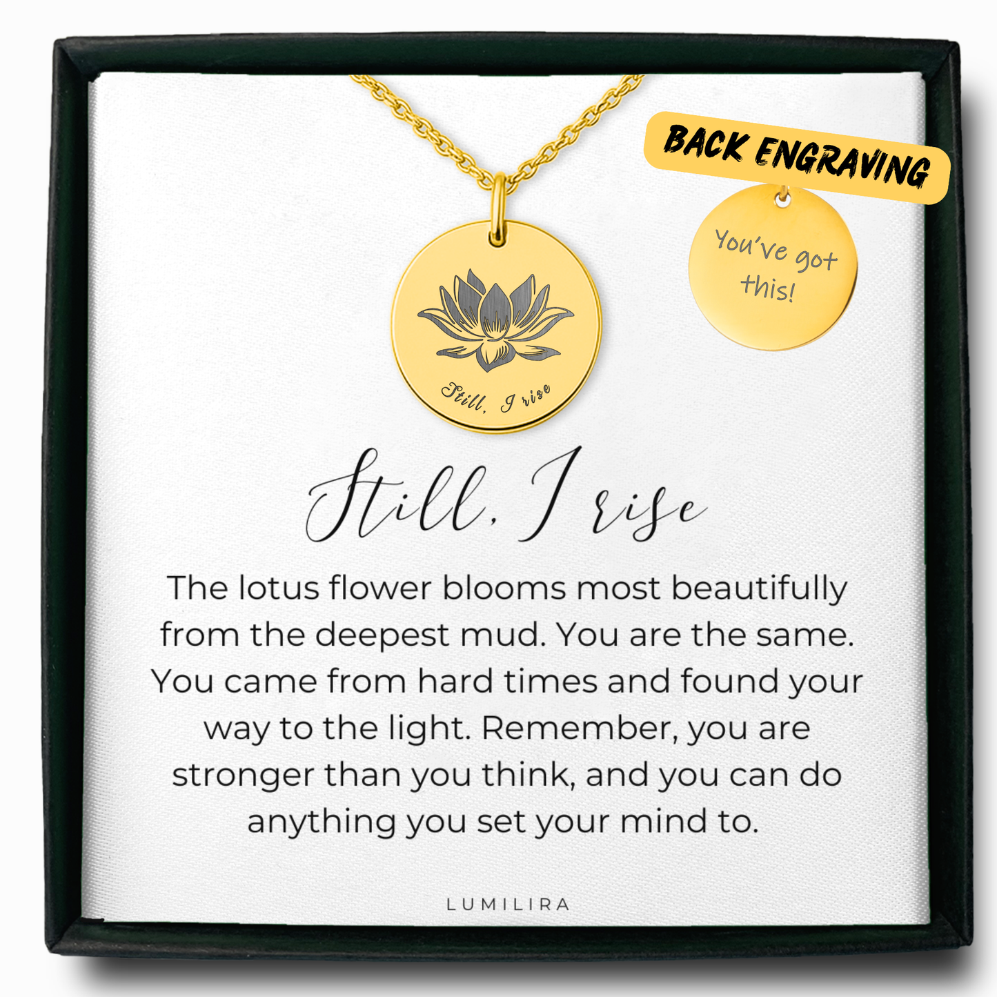Lotus Flower Necklace: Still I Rise Sobriety Gift for Strength and Recovery Inspiration