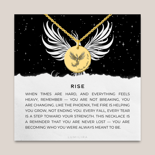 Engraved Phoenix Necklace – Rise Medallion, Encouragement Gift for Recovery & Divorce