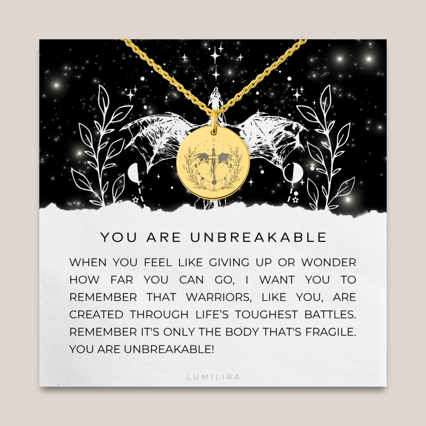 Dragon Warrior Necklace – "You Are Unbreakable" Strength Gift for Her