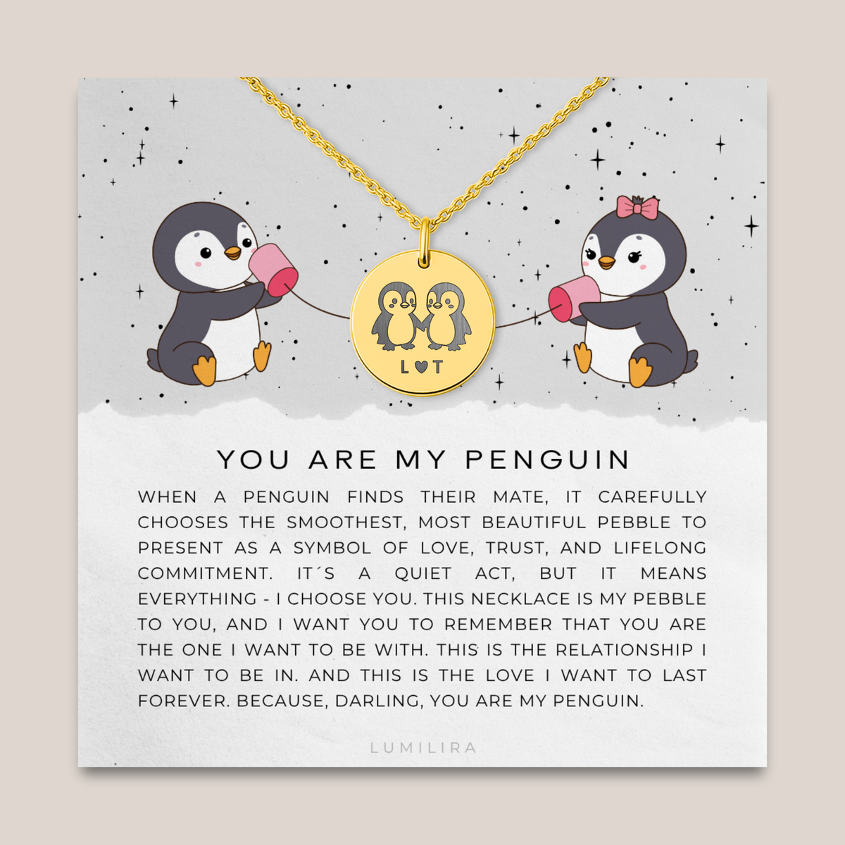 You Are My Penguin Necklace with Initials, Personalised Penguin Pendant Gift For Woman, Valentines Gift for Her