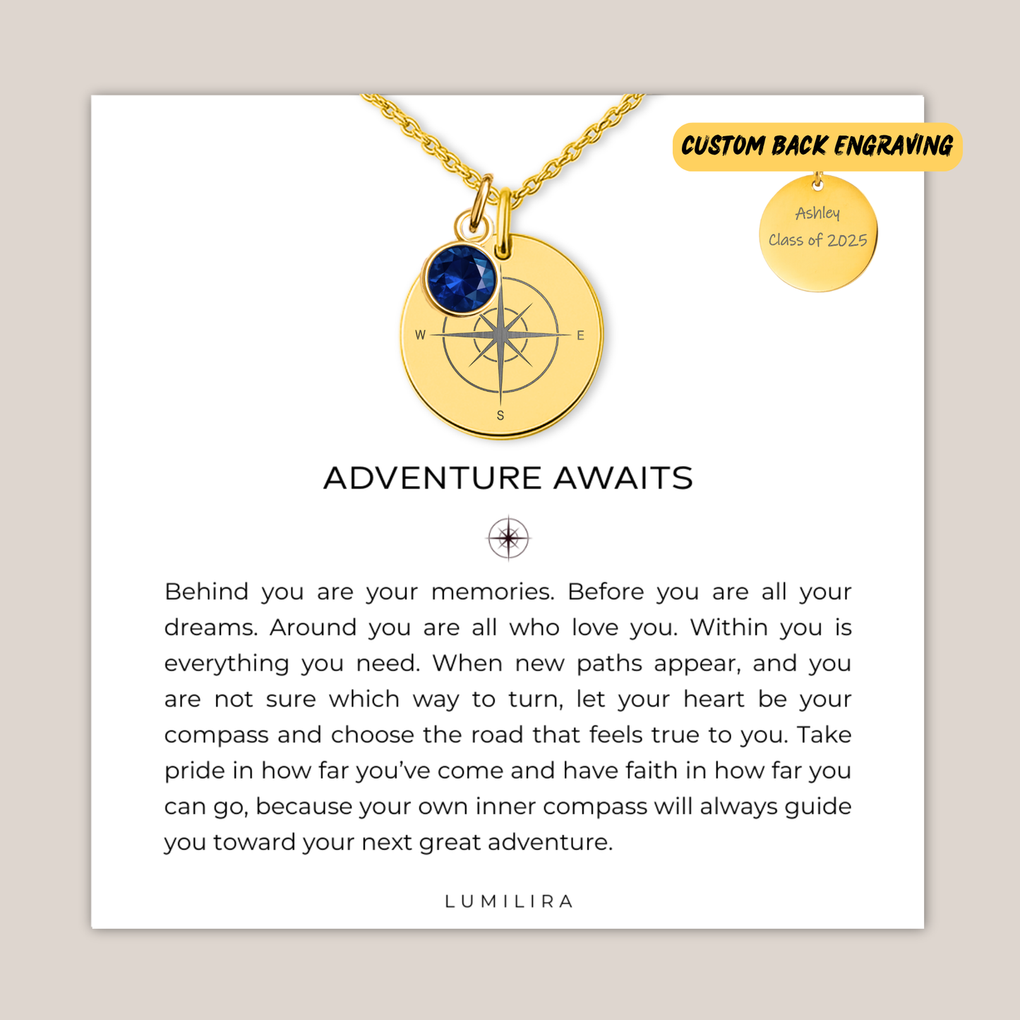 Personalized Compass Necklace with Birthstone: Adventure Awaits, Graduation Gift, Travel Gift for Her, New Job Gifts