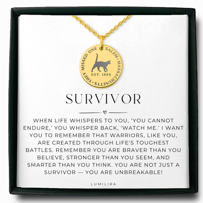 Salem Cat Necklace, “They Missed One” Jewelry, Gothic Survivor Necklace, Warrior Encouragement Jewelry, Halloween Cat Pendant, Witchy Gift