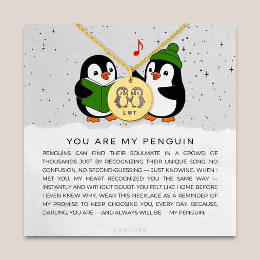 You Are My Penguin Necklace with Initials: Personalised Soulmate Penguin Gift for Her