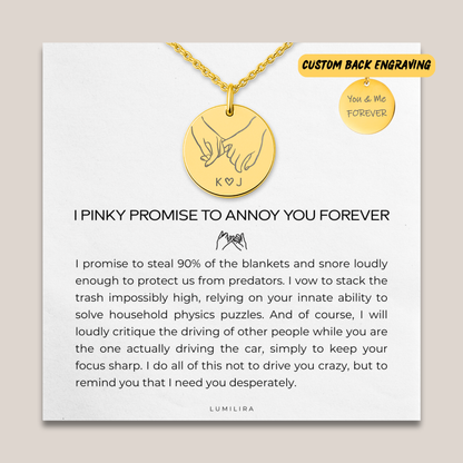 Personalised Pinky Promise Necklace with Custom Initials: Funny Pinky Swear Gift for Wife, Girlfriend or Fiancée for Anniversary or Valentines