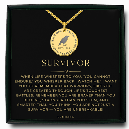 Salem Crow Necklace, “They Missed One” Jewelry, Gothic Raven Necklace, Survivor Warrior Jewelry, Encouragement Necklace, Halloween Gift