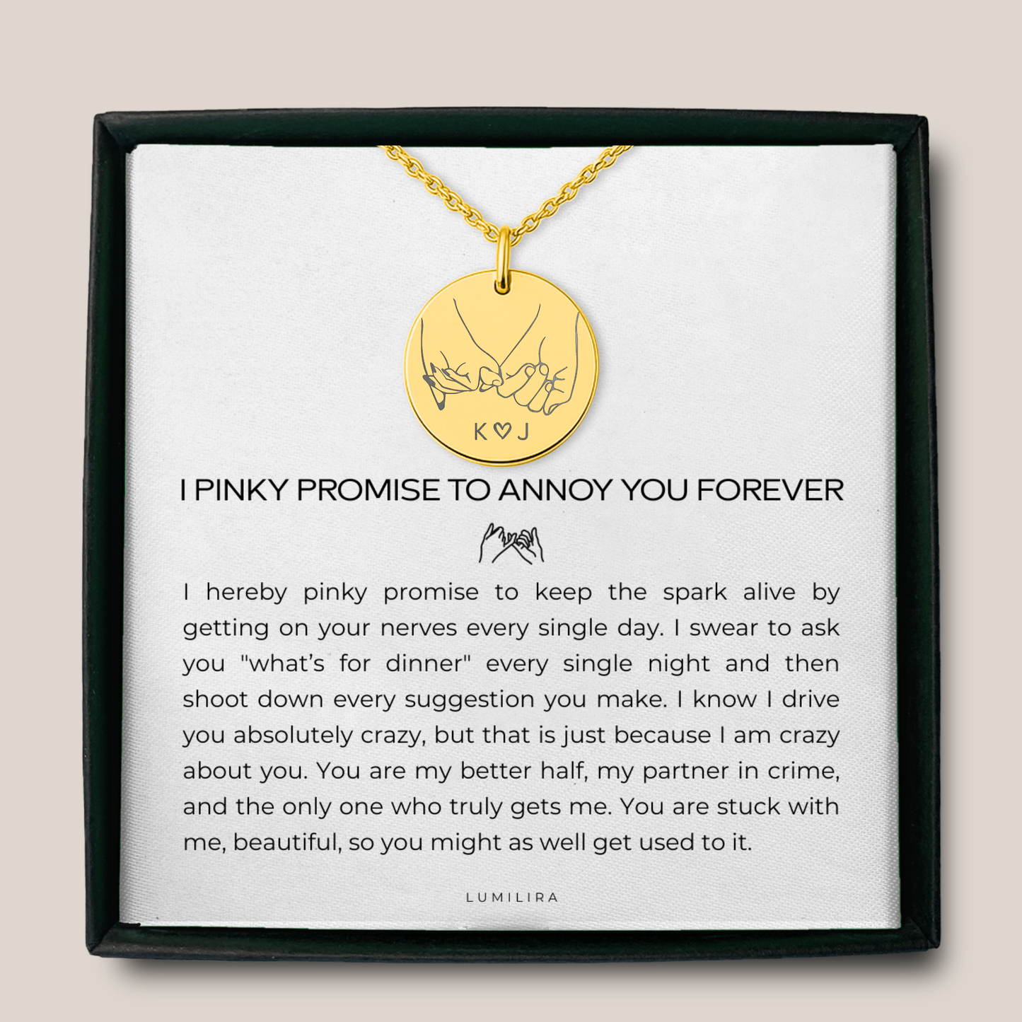 Pinky Promise Necklace with Custom Initials and Back Engraving: Funny Pinky Swear Jewelry Gift for Wife, Girlfriend, Fiancée for Anniversary