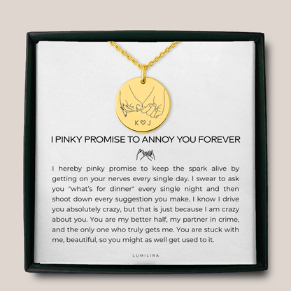 Pinky Promise Necklace with Custom Initials and Back Engraving: Funny Pinky Swear Jewelry Gift for Wife, Girlfriend, Fiancée for Anniversary