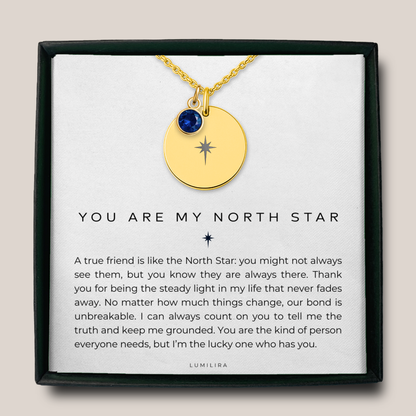 North Star Necklace Gift for Best Friend: Celestial Compass Pendant with Custom Birthstone