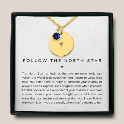 North Star Necklace with Birthston for Healing and New Beginnings: Encouragement Gift for Addiction Recovery, Cancer Survivor, and Self Love