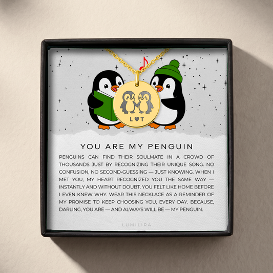 You Are My Penguin Necklace with Initials: Personalised Soulmate Penguin Gift for Her