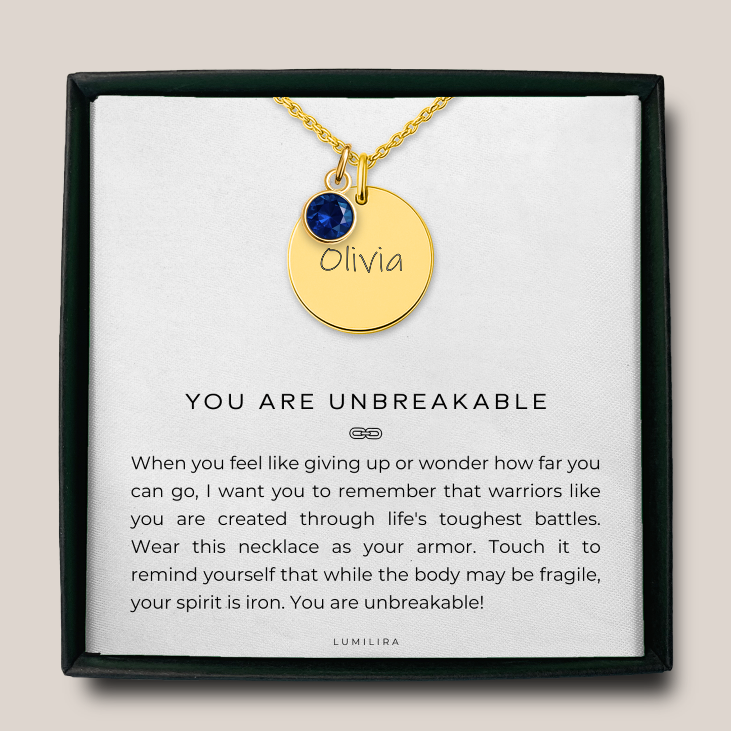 Custom Name Necklace with Birthstone: You Are Unbreakable Encouragement Gift for Her, Wife, Daughter, Friend, Coworker, Survivor, Warrior
