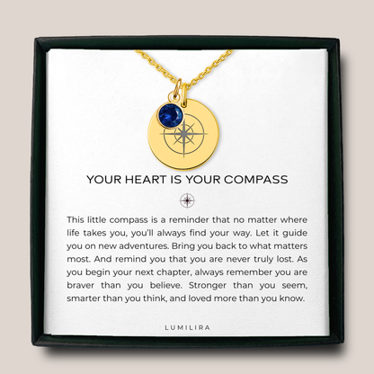 Personalized Compass Necklace with Birthstone: Graduation Gift for Her, College & High School Senior
