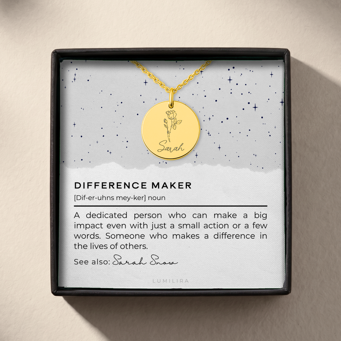 Personalized Difference Maker Necklace, Difference Maker Gift, Difference Maker Definition Gift, Mentor Appreciation Gift, Leader Gift, Birth Flower Necklace