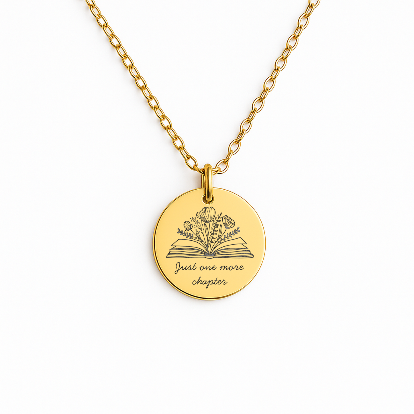 Just One More Chapter Necklace – Gold Book Lover Jewelry Gift for Readers and Librarians