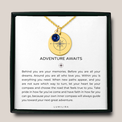 Personalized Compass Necklace with Birthstone: Adventure Awaits, Graduation Gift, Travel Gift for Her, New Job Gifts