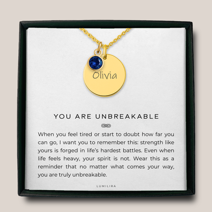 You Are Unbreakable: Custom Birthstone Name Necklace For Her, Survivor Gifts, Encouragement Gift, Gift for Mom, Daughter Gifts, Sister Gifts