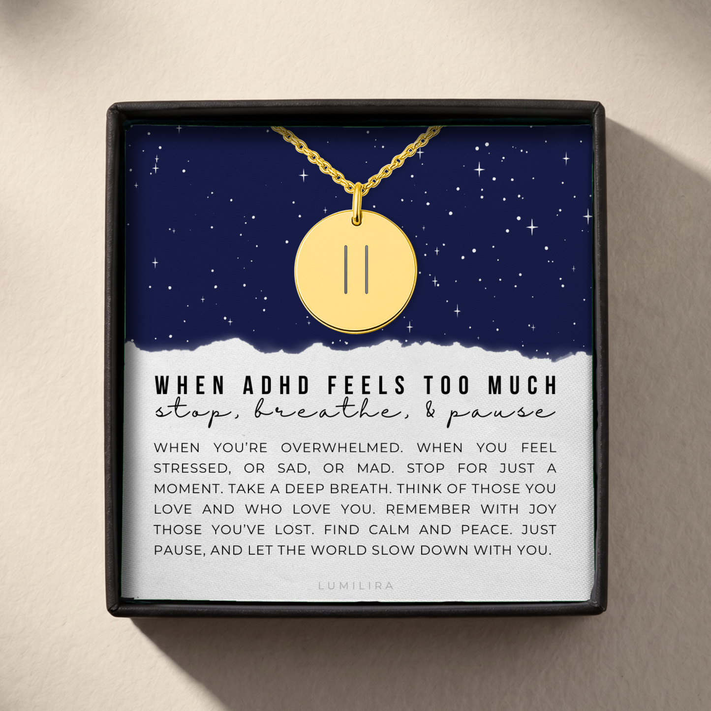 ADHD Support Gift for Her, Pause Necklace for Friend, Mental Health Gift, Encouragement Gift, Hard time Support Gift, Cheer Up Gift