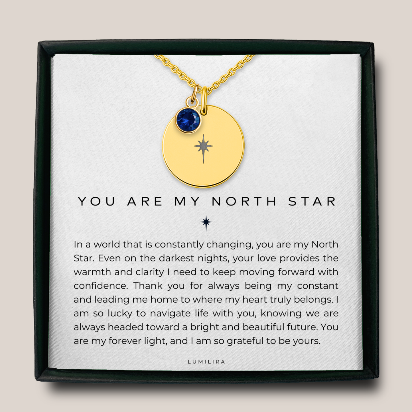 North Star Necklace Gift For Her with Custom Birthstone: Celestial Compass Pendant for Wife or Girlfriend