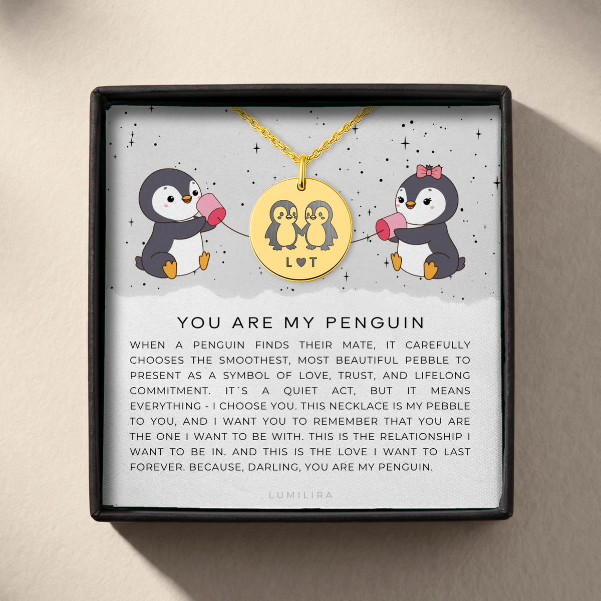 You Are My Penguin Necklace with Initials, Personalised Penguin Pendant Gift For Woman, Valentines Gift for Her