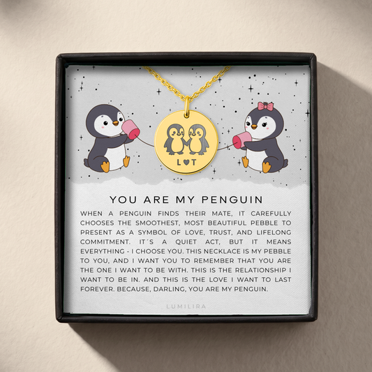 You Are My Penguin Necklace with Initials, Personalised Penguin Pendant Gift For Woman, Valentines Gift for Her
