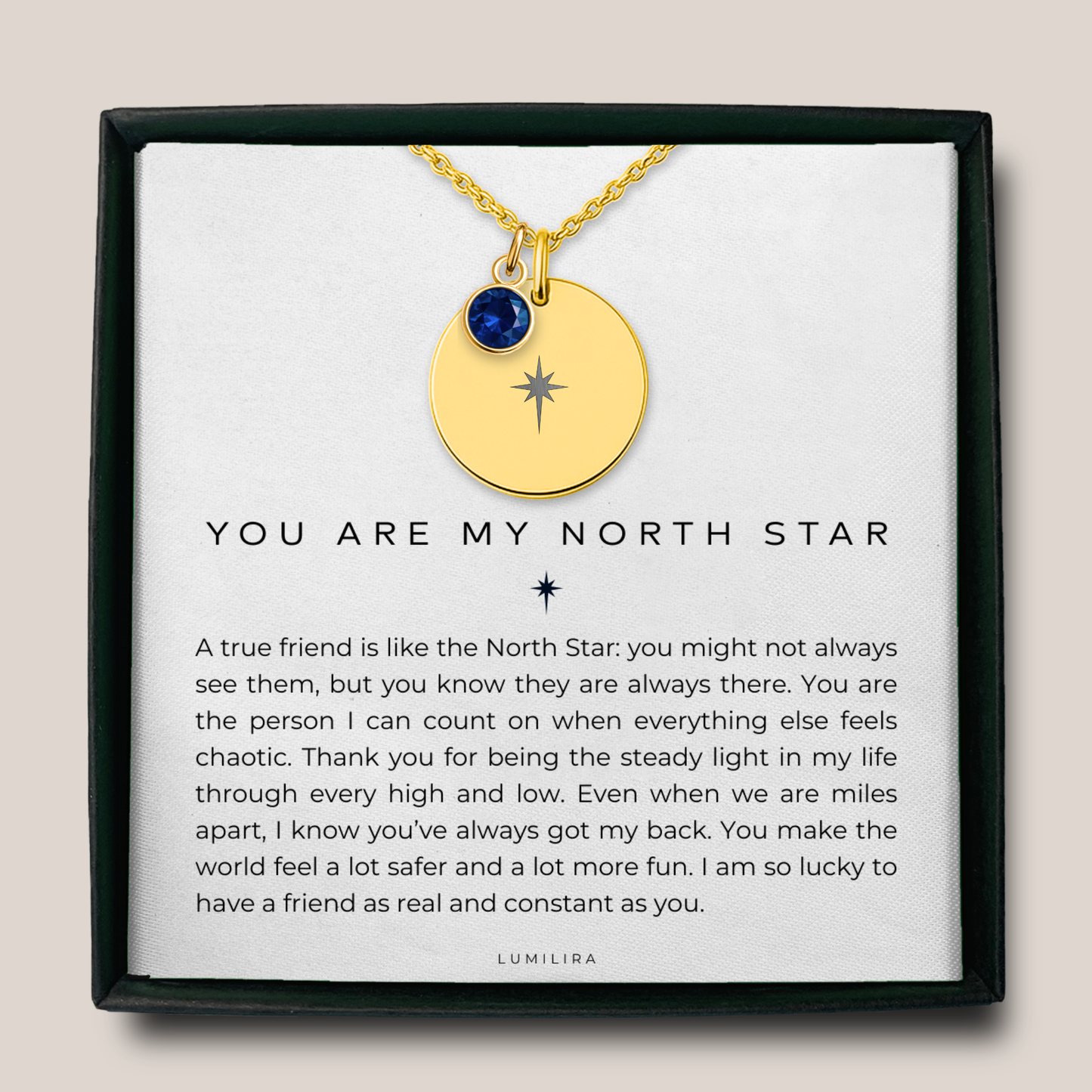 North Star Necklace for Best Friend: Celestial Compass Jewelry with Custom Birthstone