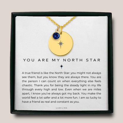 North Star Necklace for Best Friend: Celestial Compass Jewelry with Custom Birthstone