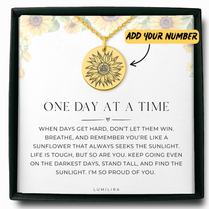 Addiction Recovery Gift – Personalized Sunflower Necklace with Sobriety Milestone Number, Sobriety Anniversary Jewelry