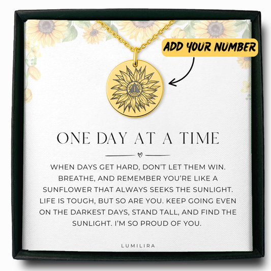 Addiction Recovery Gift – Personalized Sunflower Necklace with Sobriety Milestone Number, Sobriety Anniversary Jewelry