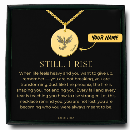 Engraved Phoenix Necklace with Name – Rebirth Medallion, Encouragement Gift for Recovery & Divorce