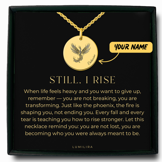 Engraved Phoenix Necklace with Name – Rebirth Medallion, Encouragement Gift for Recovery & Divorce