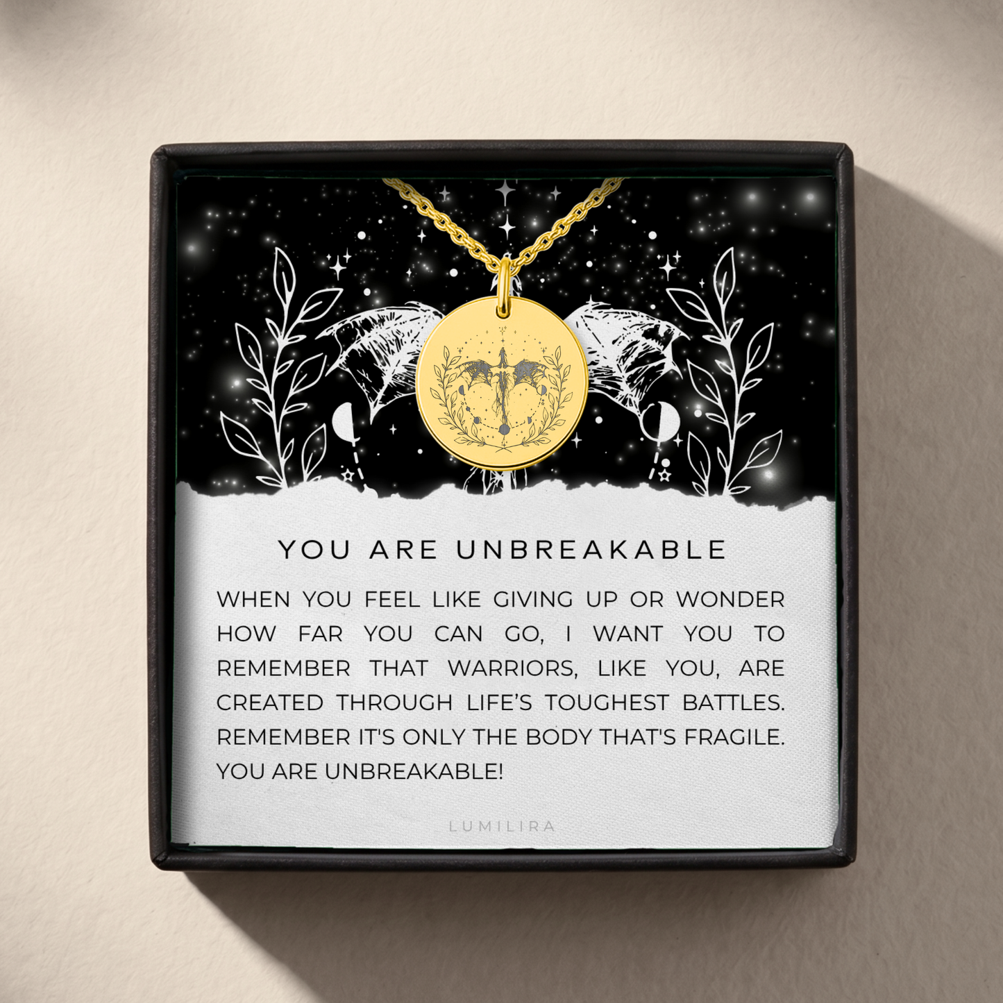 Dragon Warrior Necklace – "You Are Unbreakable" Strength Gift for Her