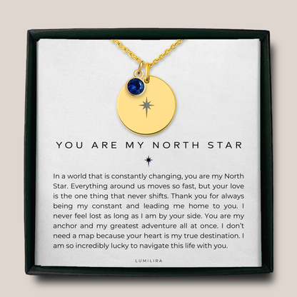 North Star Gift For Her with Custom Birthstone: Celestial Compass Pendant for Wife or Girlfriend