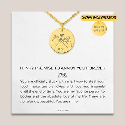 I Pinky Promise to Annoy You Forever Initial Necklace: Pinky Promise Jewelry for Wife or Fiancée